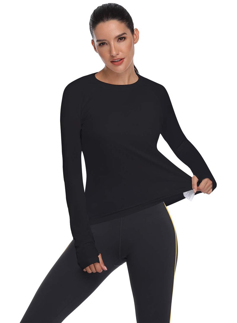 HISKYWIN Women's UPF 50+ Sun Protection Long Sleeve Shirts Outdoor Hiking Fishing Tops HF103- Black-S - Image 3